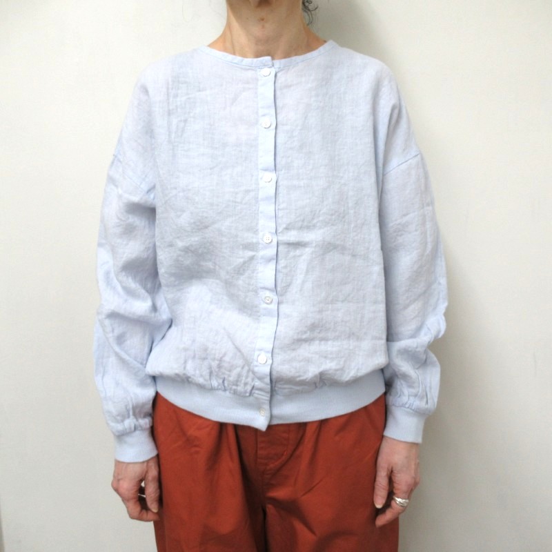 DAYS  リネン100％リブカーディガン /ペールSAX878 【日本製】